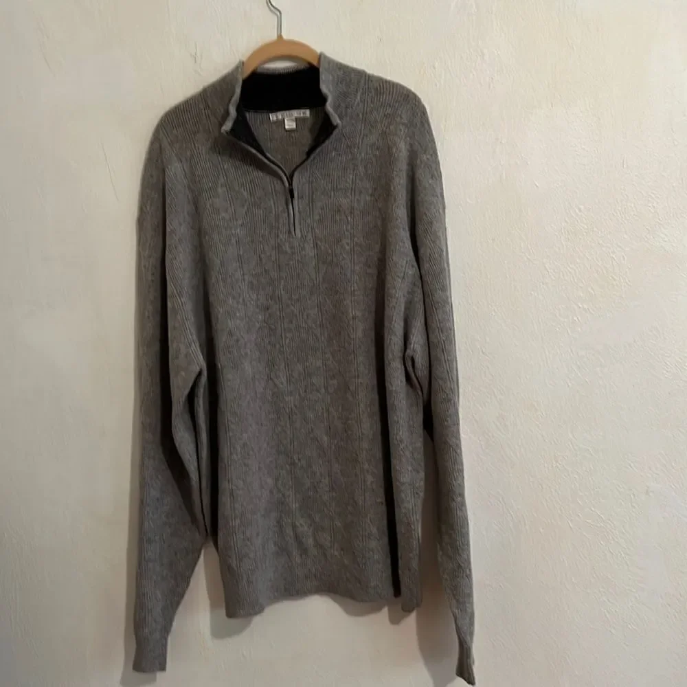 Cutter & Buck Men’ Long Sleeve 110% Lambs Wool 1/4 Zip Heather Gray Sweater XXL